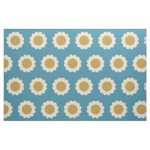 Tissu Fleurs de pop rétro Motif Turquoise et Or