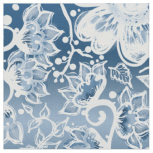 Tissu Fleurs de saumons blancs et bleus classiques