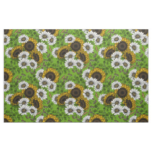 Tissu Fleurs de soleil et marguerites, jardin d'été