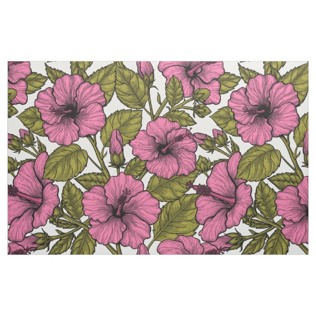 Tissu Fleurs d'hibiscus roses (Fat Quarter)