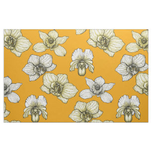 Tissu Fleurs d'orchidées jaune et blanc
