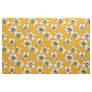 Tissu Fleurs d'orchidées jaune et blanc