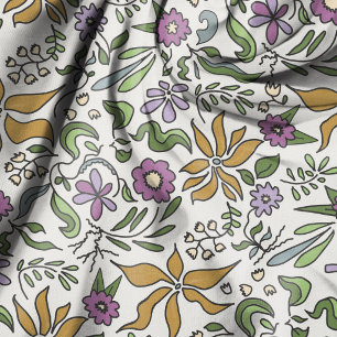 Tissu Fleurs dorées motif botanique illustré