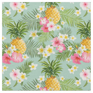 Tissu Fleurs et ananas tropicaux