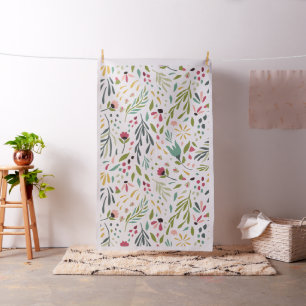 Tissu Fleurs et feuilles colorées et délicates Motif san