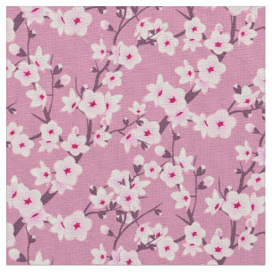Tissu Fleurs florales de cerisiers roses