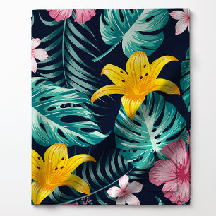 Tissu Fleurs Florales Tropicales Navy Et Hibiscus Rose