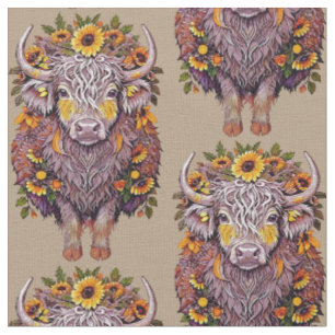 Tissu fleurs jaunes de tournesol de vache motif