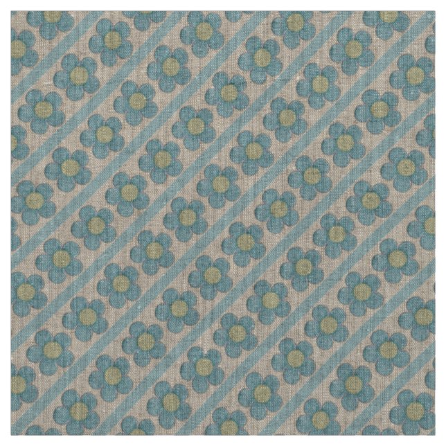 Tissu Fleurs jaunes et Turquoises (Échantillon)
