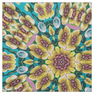 Tissu Fleurs jaunes kaléidoscope