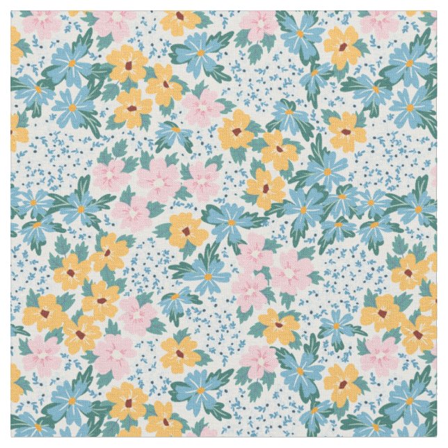 Tissu Fleurs jaunes roses à motifs floraux (Fermer)