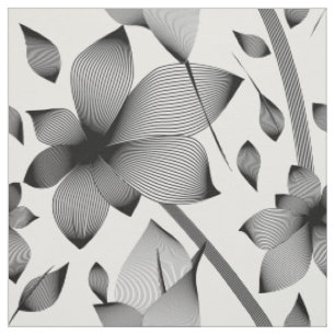 Tissu Fleurs linéaires en motif noir et blanc