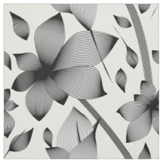Tissu Fleurs linéaires en motif noir et blanc