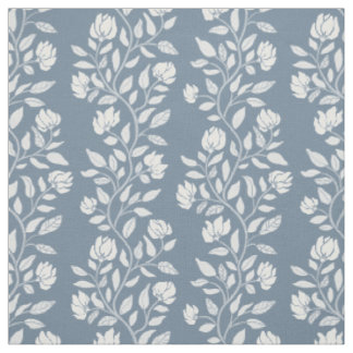 Tissu Fleurs montantes raffinées motif floral blanc et b