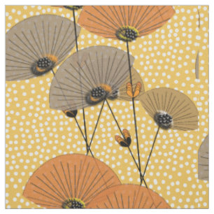 Tissu Fleurs Rétro Polka Dot Orange Mélange Mustard