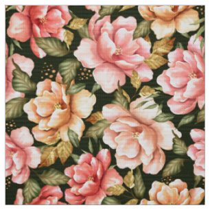 Tissu Fleurs roses et jaunes. motif romantique