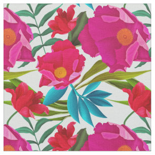 Tissu Fleurs Roses Et Rouges