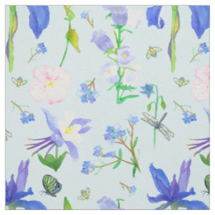 Tissu Fleurs sauvages anglaises abeilles bleues