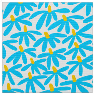 Tissu Fleurs stylisées - Bleu ciel, ambre et blanc