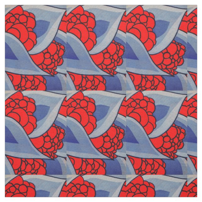 Tissu fleurs stylisées et imprimés feuille (Échantillon)