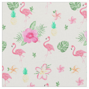 Tissu Fleurs tropicales roses d'été de flamant