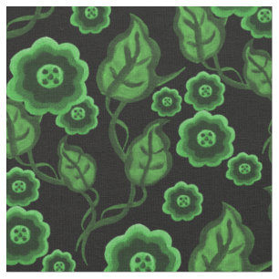 Tissu Fleurs vertes/feuille vert/noir 2 floral d'art