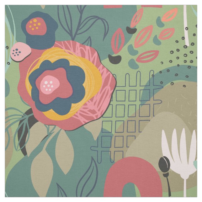 Tissu Floral Abstrait vert (Échantillon)