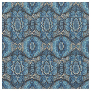 Tissu Floral bleu Abstrait et argenté
