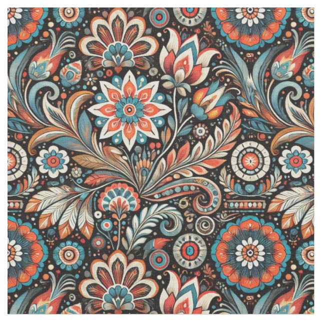 Tissu floral bohème noir (Fermer)