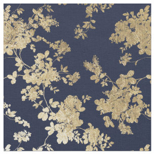 Tissu Floral chic vintage minable d'or de faux de bleu