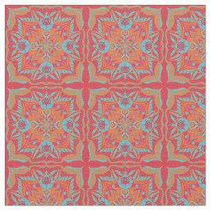 Tissu Floral de corail de l'Azulejo méditerranéen
