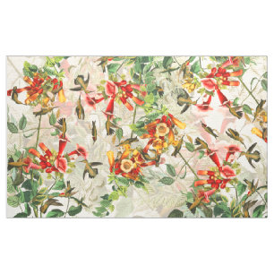 Tissu floral de faune d'oiseaux de colibri
