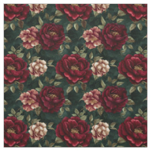 Tissu Floral de pivoine bordeaux foncé