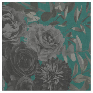 Tissu Floral de Rose gothique noir noir turquoise