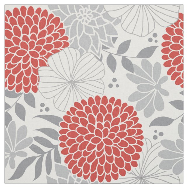 Tissu floral moderne rouge et gris (Échantillon)