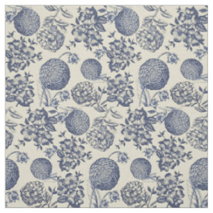 Tissu Flore d'impression florale de fleurs bleues antiqu