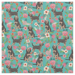 Tissu flore vintage de chien de loutre otterhound turquo