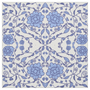 Tissu Flowered blue and white fabric