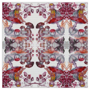 Tissu FOLLET MAGIQUE DE CHAMPIGNONS ROUGE Blanc Flore Im