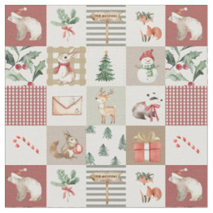 Tissu forêt de Noël animaux de la forêt patchwork neutre