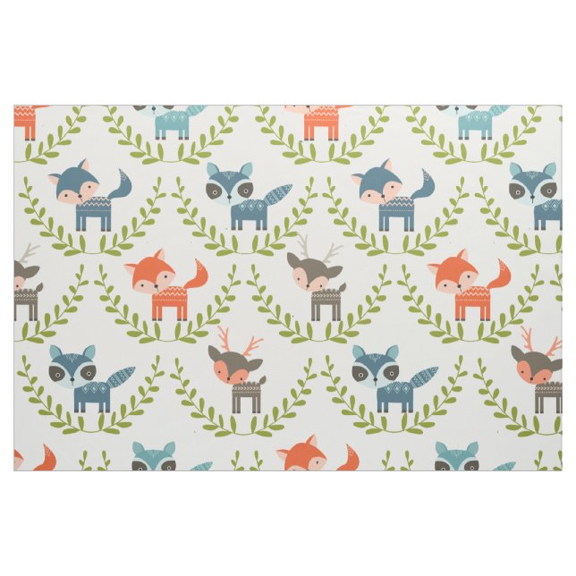 Tissu Foxes et cerfs mignons avec Motif de courge verte (Fat Quarter)