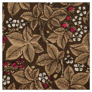 Tissu Fraises de Nouveau d'art et feuille, brun foncé