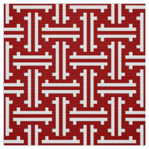Tissu Frette chinoise d'art déco, rouge foncé et blanc