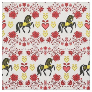 Tissu Frise/Frise Folk rouge/or/noir, coeurs, 4 pouces