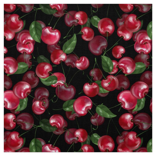 Tissu Fruit cerise sur noir (Échantillon)