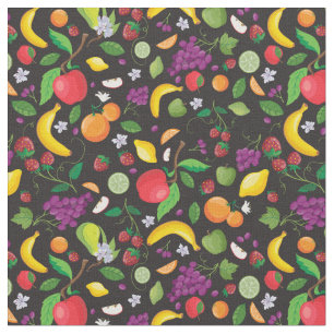 Tissu Fruitopia Imprimer, Fruit frais sur terre noire Fa