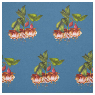 Tissu Fuchsias et colibri tropicaux peints