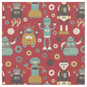 Tissu Fun Retro Robots Illustrated Pattern
