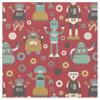 Tissu Fun Retro Robots Illustrated Pattern