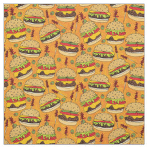 Tissu Funny Cheeseburger sur le Motif alimentaire jaune
